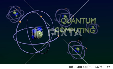 Quantum computing concept green and blue molecules Quantum computing concept green and blue molecules 38960436