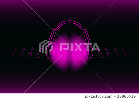 Bright glowing neon headphones isolated on pink Bright glowing neon headphones isolated on pink 38960519