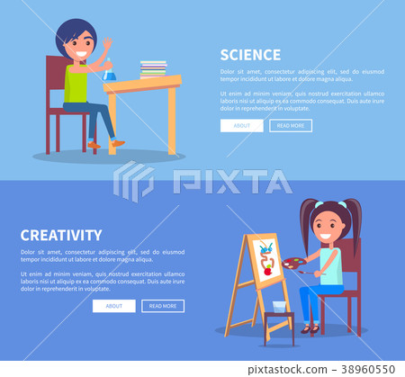 Science Creativity Posters Set with Girl and Boy Science Creativity Posters Set with Girl and Boy 38960550