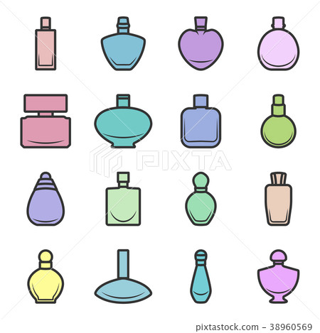 Set of different multi-colored perfume bottles in 38960569