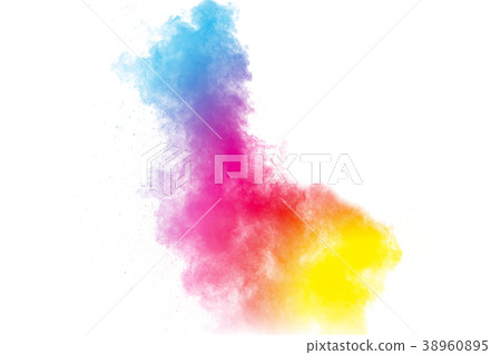 Abstract multicolored powder explosion on white. 38960895