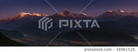 Himalayan panorama at sunrise Himalayan panorama at sunrise 38961528