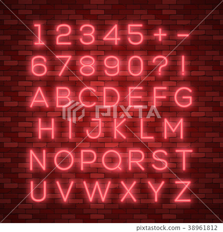Realistic neon alphabet. Bright neon glowing font 38961812