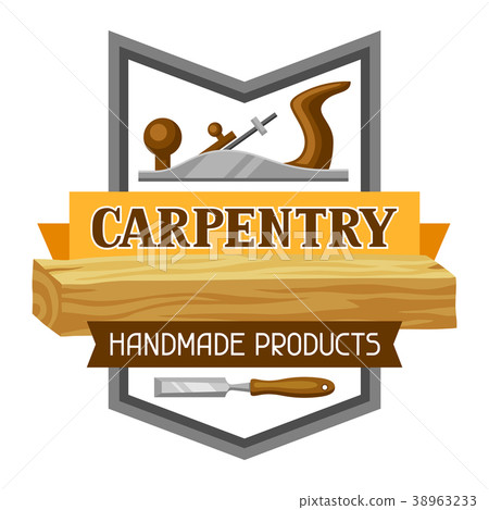 Carpentry label with jointer and saw. Emblem for 38963233