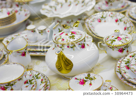 antique tea set with floral print antique tea set with floral print 38964473
