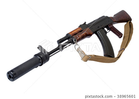 Kalashnikov with silencer isolated on white Kalashnikov with silencer isolated on white 38965601