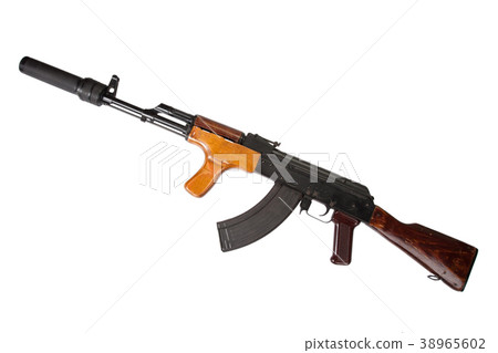 Kalashnikov with silencer isolated on white 38965602