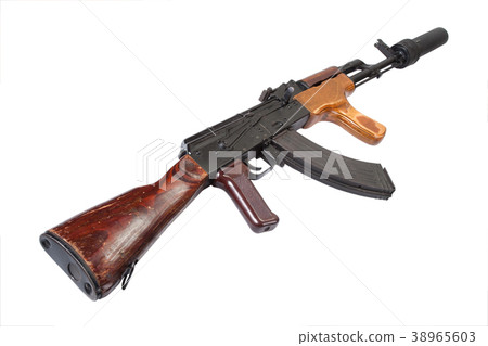 Kalashnikov with silencer isolated on white 38965603