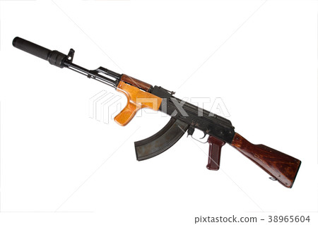 Kalashnikov with silencer isolated on white 38965604