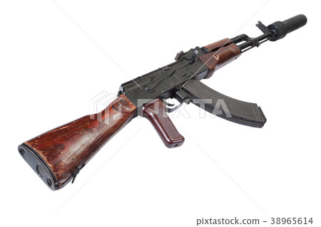 Kalashnikov with silencer isolated on white 38965614
