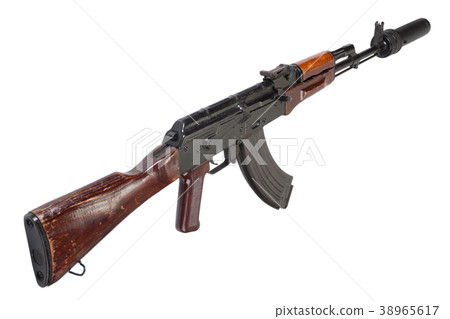 Kalashnikov with silencer isolated on white 38965617