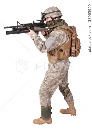 US soldier with assault rifle on white background US soldier with assault rifle on white background 38965949