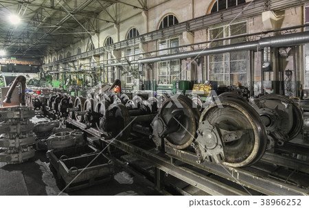 Many old wheelset standing on rail Many old wheelset standing on rail 38966252