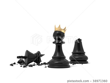 3d rendering of a black chess pawn wearing a gold 3d rendering of a black chess pawn wearing a gold 38971360