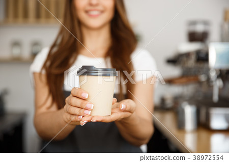Coffee Business Concept - Beautiful Caucasian lady 38972554