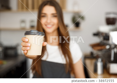 Coffee Business Concept - Beautiful Caucasian lady Coffee Business Concept - Beautiful Caucasian lady 38972555