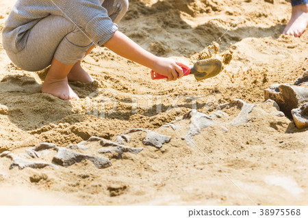 Children Excavating dinosaur fossils simulation  38975568
