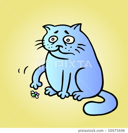 Cat wants to play and the fly. Vector Illustration Cat wants to play and the fly. Vector Illustration 38975696