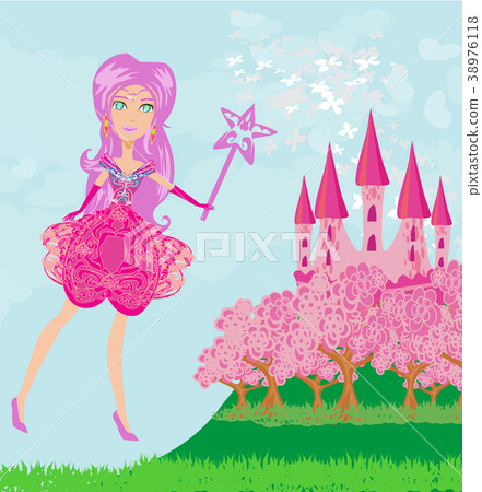 Fairy flying above castle Fairy flying above castle 38976118