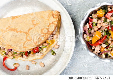 Buckwheat Pancake. Mexican Quesadilla. Buckwheat Pancake. Mexican Quesadilla. 38977393