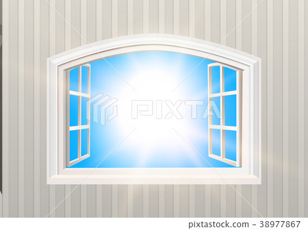 Open Window. Blue Sky and Sun Light View Open Window. Blue Sky and Sun Light View 38977867