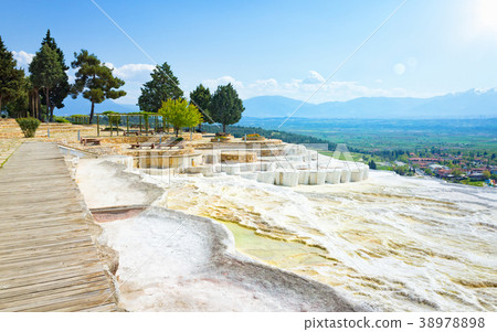 Sunny morning in white Pamukkale, Turkey. Sunny morning in white Pamukkale, Turkey. 38978898