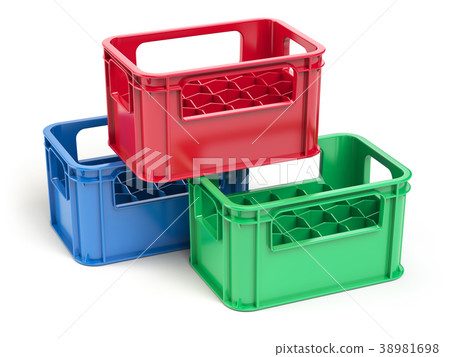 Empty Plastic Storage Crates For Bottles Isolated Stock Empty Plastic Storage Crates For