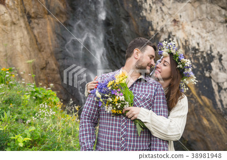Young couple hipster hugging in nature Young couple hipster hugging in nature 38981948