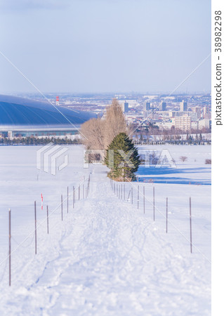 從北海道札幌Hitsujigaoka天文台的雪場面在冬天 38982298