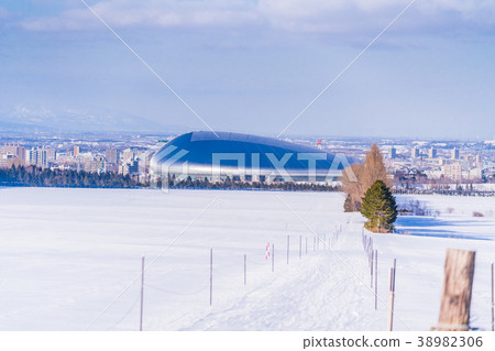 Snow scene from Hokkaido Sapporo Hitsujigaoka observatory in winter 38982306