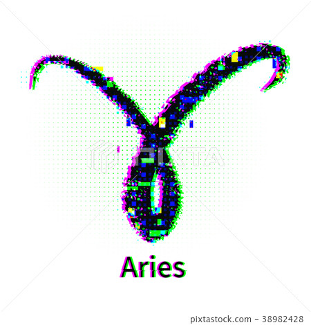 Aries zodiac sign with grunge and glitch effect 38982428