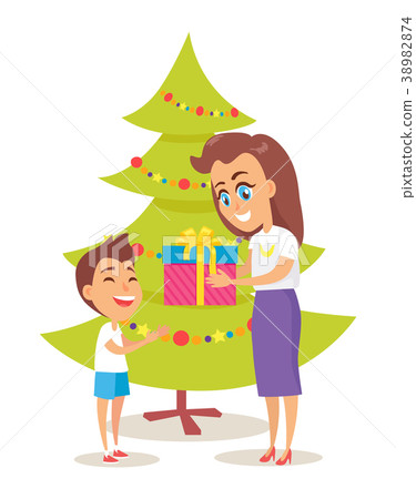 Parent Giving Present to Son Vector Illustration 38982874