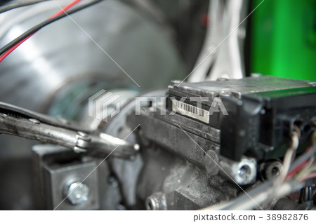 close-up high pressure diesel fuel pump test bench close-up high pressure diesel fuel pump test bench 38982876