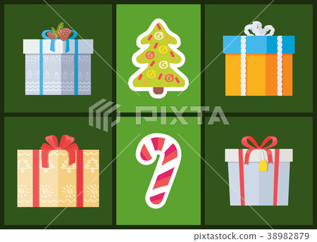 Box Decorated by Ribbon, Sweet Candy Stick Package 38982879