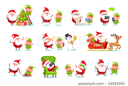 Santa Claus Activities Set Vector Illustration 38983091