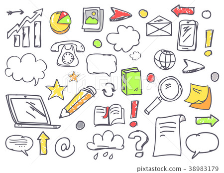 Drawn Office Theme Icons Vector Illustration Set Drawn Office Theme Icons Vector Illustration Set 38983179