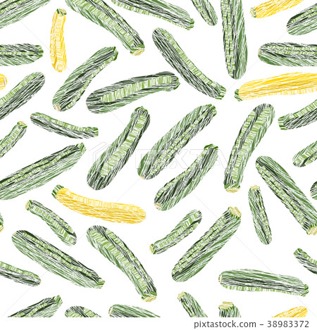 Green golden zucchini. Scratched seamless pattern. 38983372