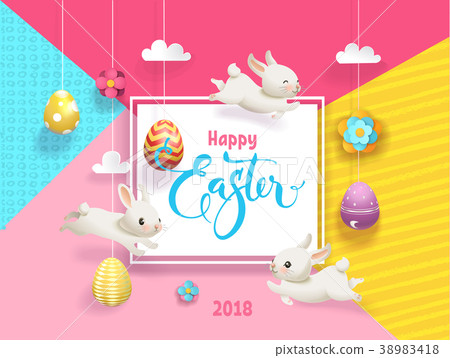 Happy Easter card decorated eggs hanging on - Stock Illustration ...