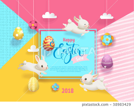 Happy Easter Sale card decorated eggs hanging on 38983429