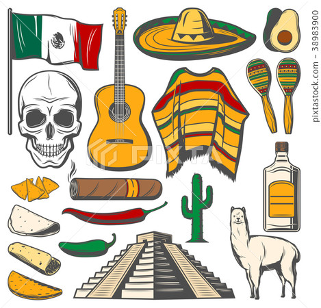Mexican Cinco de Mayo vector fiesta sketch icons Mexican Cinco de Mayo vector fiesta sketch icons 38983900