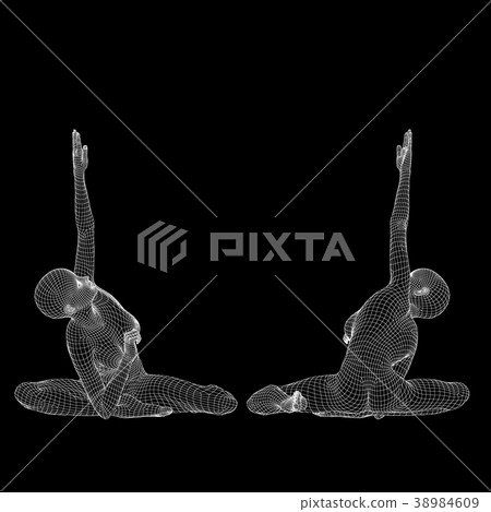 Yoga pose women wire frame perming3DCG illustrations material 38984609