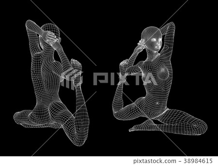 Yoga pose women wire frame perming3DCG illustrations material 38984615