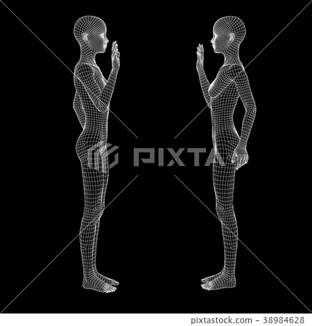 瑜伽姿勢婦女線框perming3DCG插圖素材 38984628