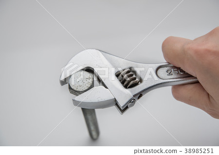 Scene tightening a bolt with a monkey wrench / DIY image 38985251