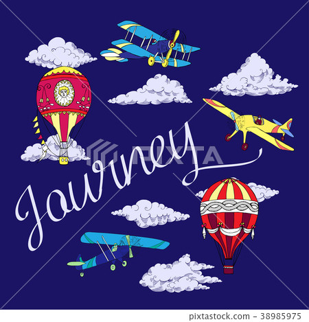 Background with Airplanes and Hot Air Balloons 38985975