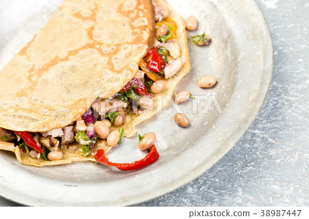 Buckwheat Pancake. Mexican Quesadilla. Buckwheat Pancake. Mexican Quesadilla. 38987447