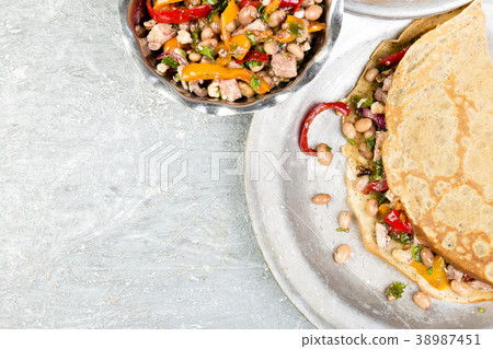 Buckwheat Pancake. Mexican Quesadilla. Buckwheat Pancake. Mexican Quesadilla. 38987451