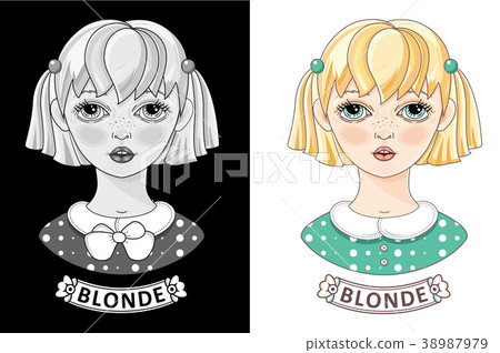 Cartoon blonde girl. Cute little teen. Vector 38987979