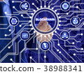 IT expert clicking inside circular circuit board  38988341