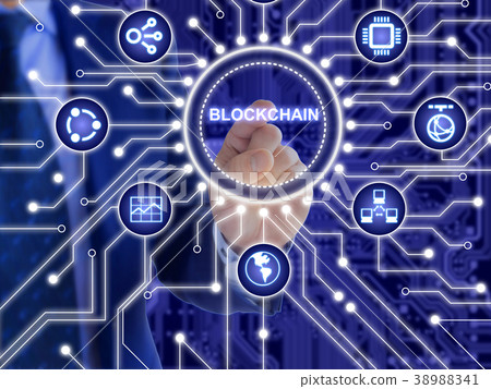 IT expert clicking inside circular circuit board  38988341